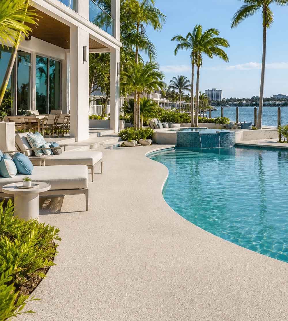 Luxury-Sarasota-waterfront-pool-with-premium-rubber-surfacing-in-coastal-sand-and-blue-tones