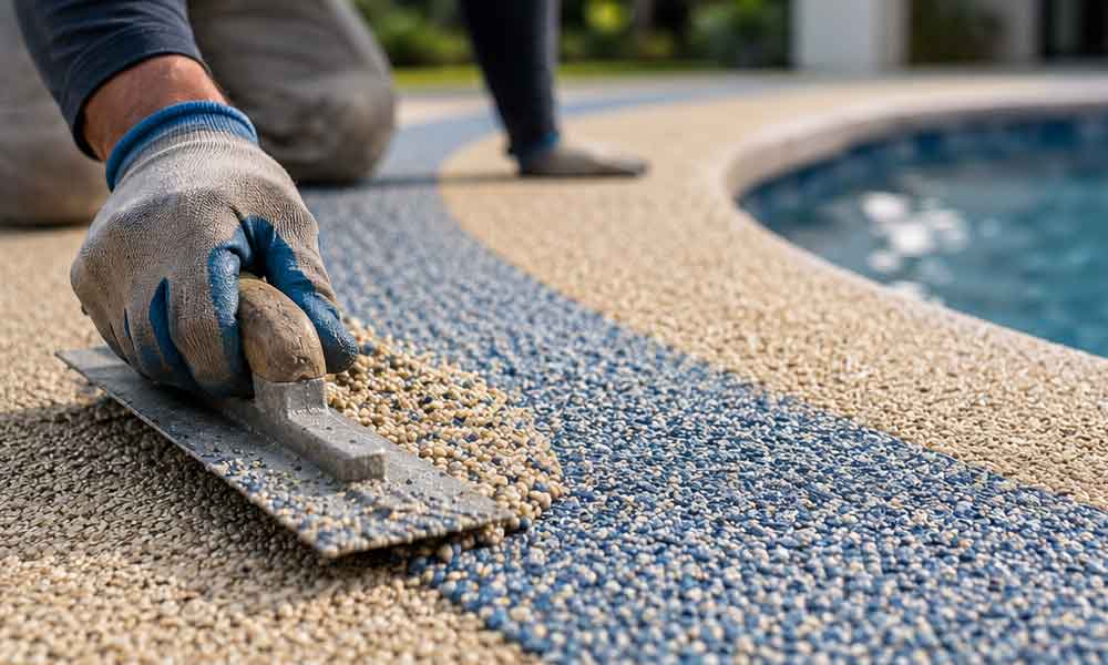 Professional-installation-of-premium-rubber-surfacing-on-a-Miramar-pool-deck Professional rubber surfacing installation around a Gainesville residential pool deck